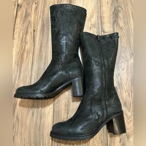 Ross & Snow ROSINA Black Leather Camo Outer Zip Heeled Boots Made in Italy 6.5